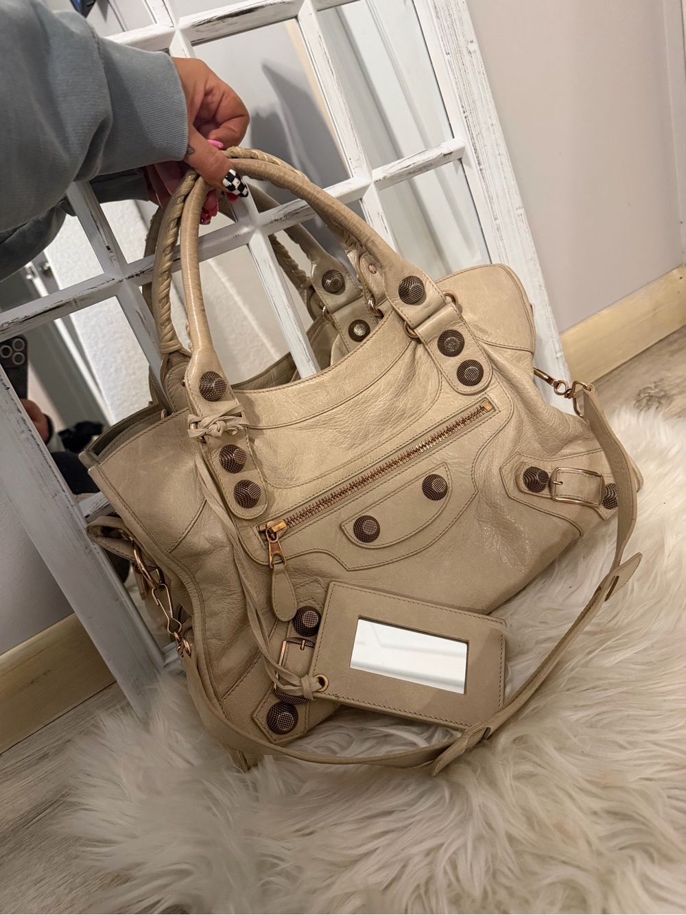 Balenciaga giant city moto vintage bag cream and gold